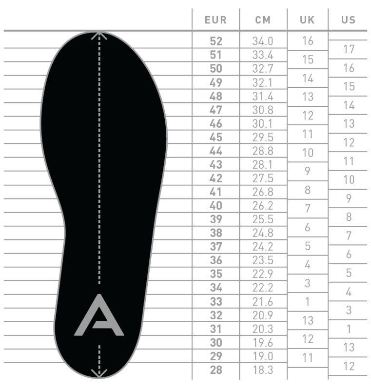 Nordic Backcountry Telemark Ski Boot Size Conversion Charts