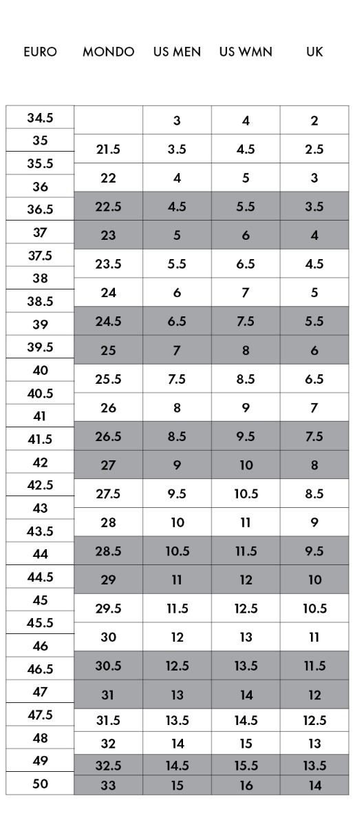 Euro deals boot sizes